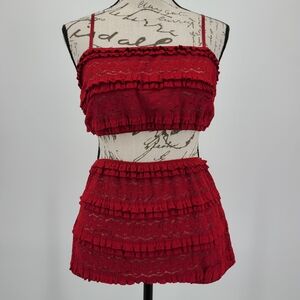 Anthropologie's LyreBird Red Lace Ruffle Two-Piece Set